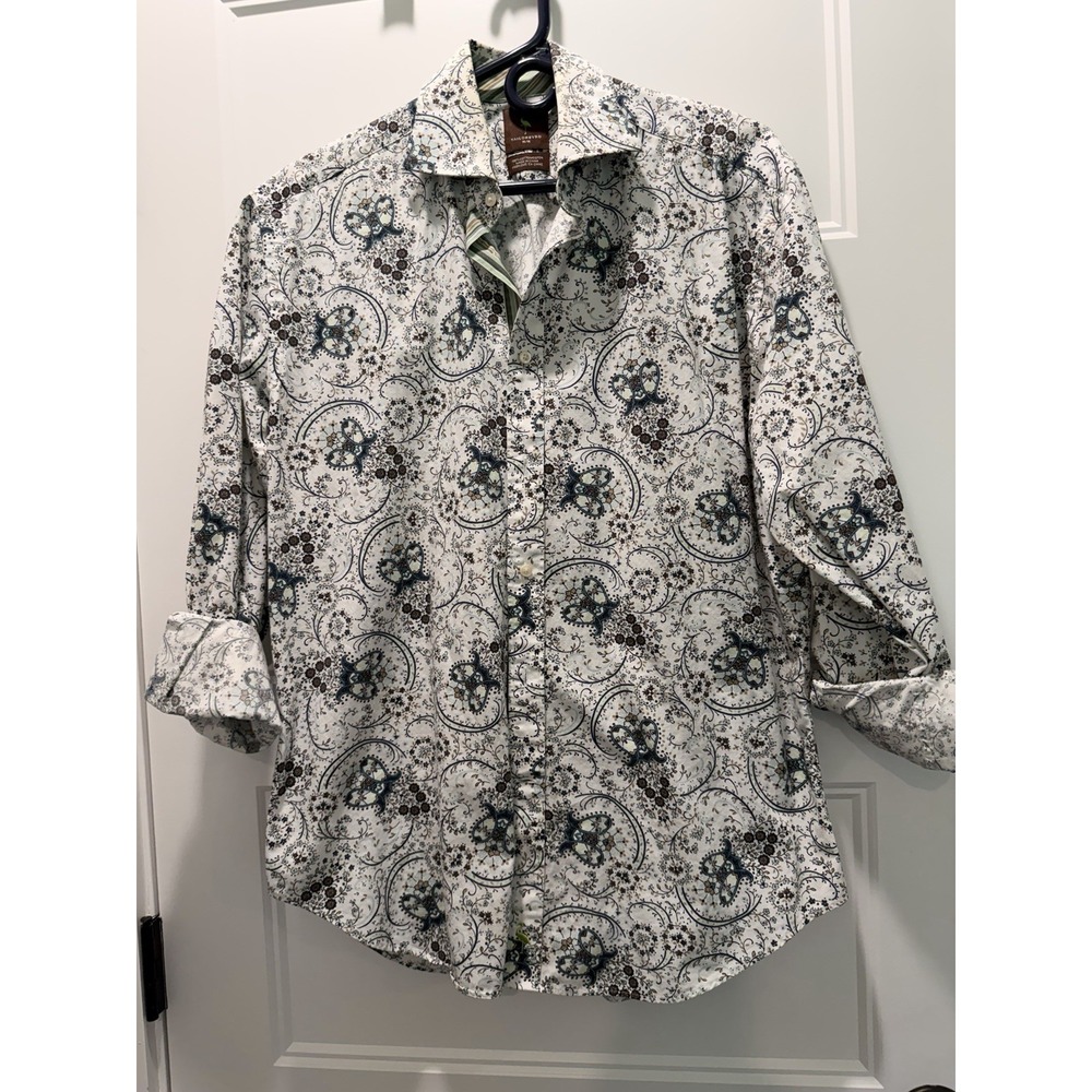 Tailorbyrd Floral Stripe Button Down Flip Cuff Shirt Men's Size Medium